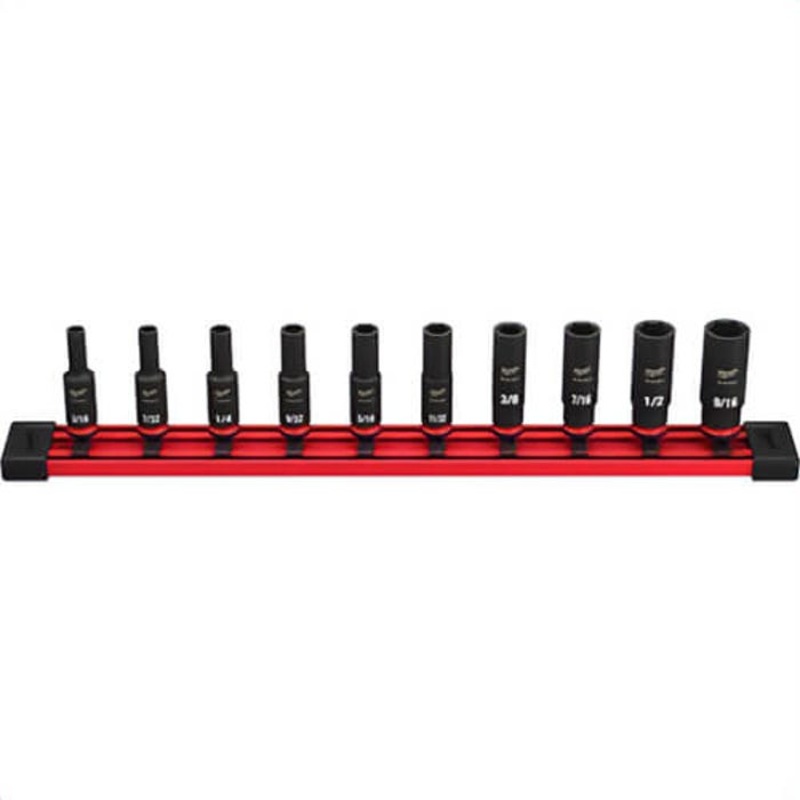 Milwaukee 49-66-7001 ShockWave Impact Duty Deep Socket Set, ASME Specified, 6 Points, 1/4 in Drive, 10 pc, Hex
