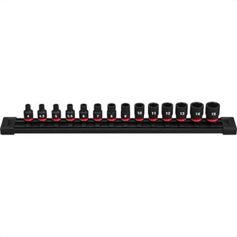 Milwaukee 49-66-7002 ShockWave Impact Duty Standard Socket Set, ASME Specified, 6 Points, 1/4 in Drive, 14 pc