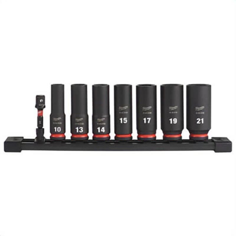Milwaukee 49-66-7021 ShockWave Impact Duty Deep Socket Set, ASME Specified, 6 Points, 3/8 in Drive, 8 pc, Hex