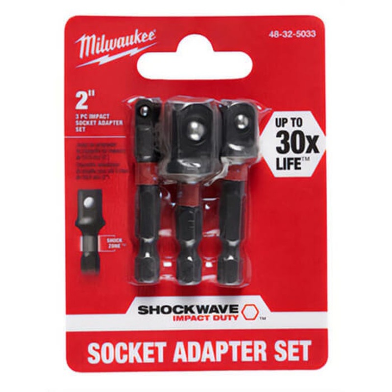 Milwaukee Shockwave 48-32-5033 3 pc Hex Shank Socket Adapter Set, 1/4 in Male Drive, 1/4 in Female Drive, Steel