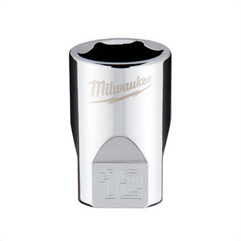 Milwaukee 45-34-9038 Standard Socket, 1/4 in, 12 mm, 6 Points, Polished Chrome