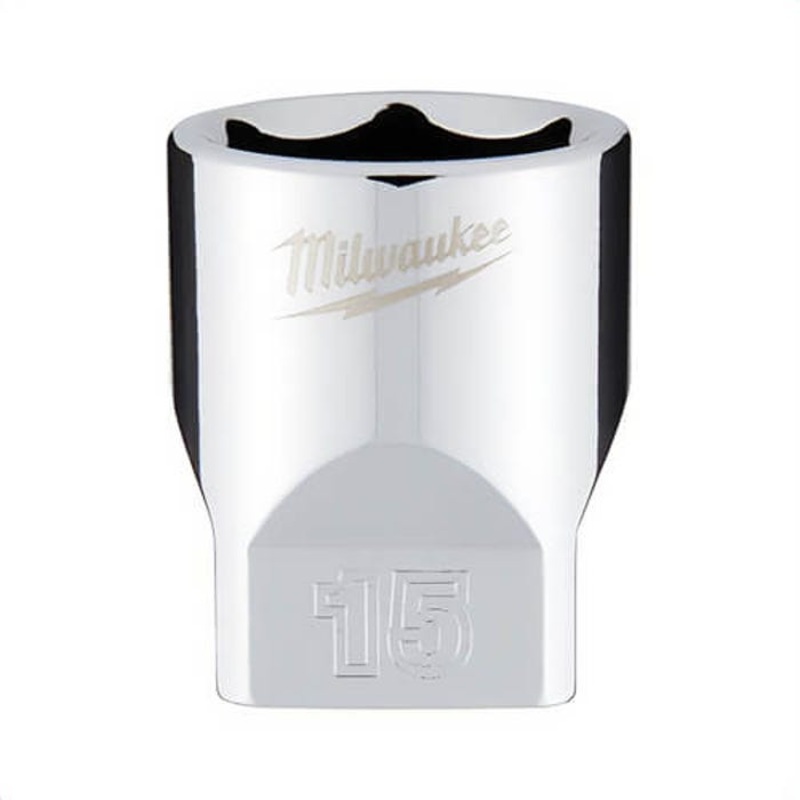 Milwaukee 45-34-9041 Standard Socket, 1/4 in, 15 mm, 6 Points, Polished Chrome