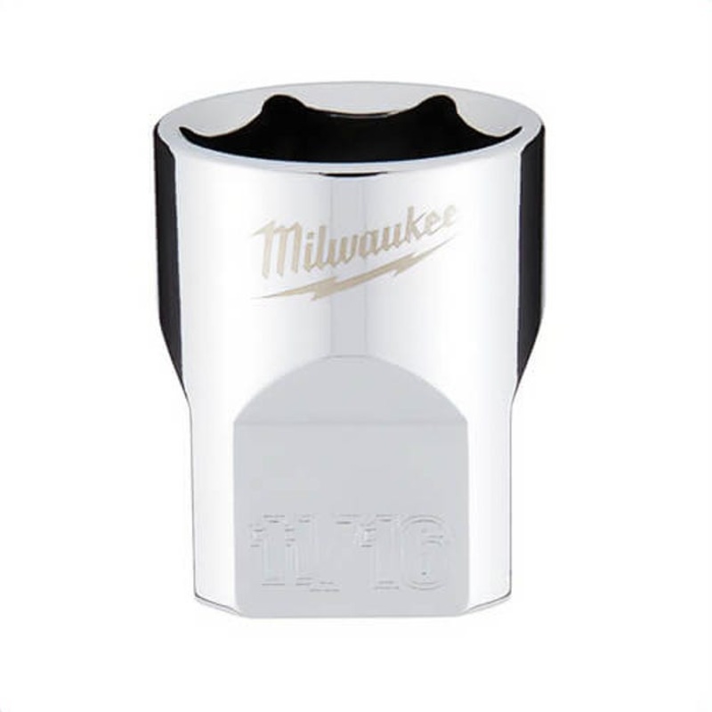 Milwaukee 45-34-9067 Standard Socket, 3/8 in, 11/16 in, 6 Points, Polished Chrome