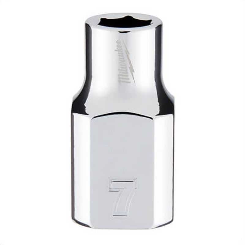 Milwaukee 45-34-9077 Standard Socket, 3/8 in, 7 mm, 6 Points, Polished Chrome