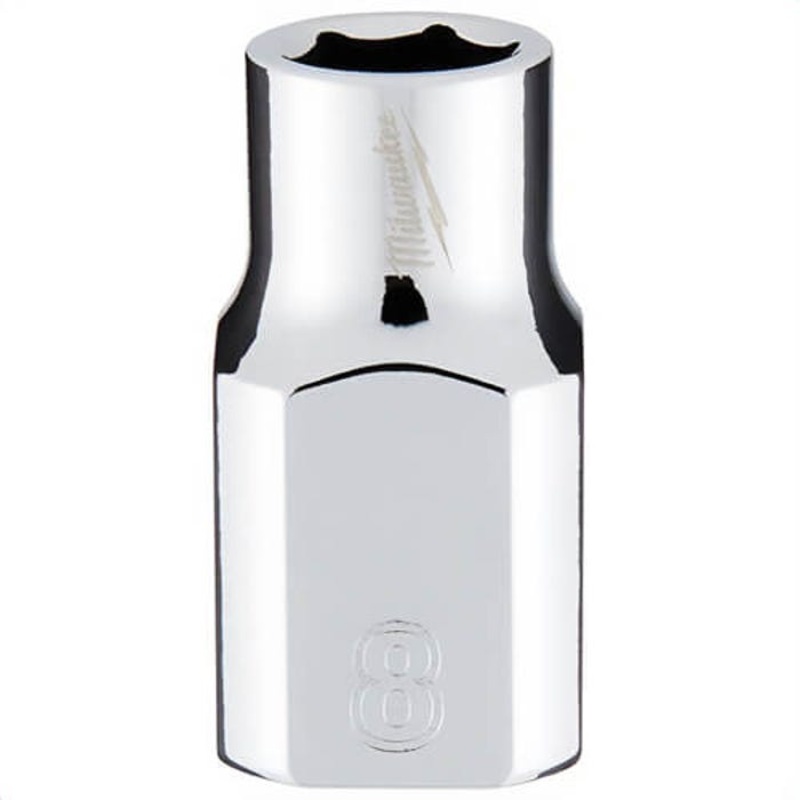 Milwaukee 45-34-9078 Standard Socket, 3/8 in, 8 mm, 6 Points, Polished Chrome
