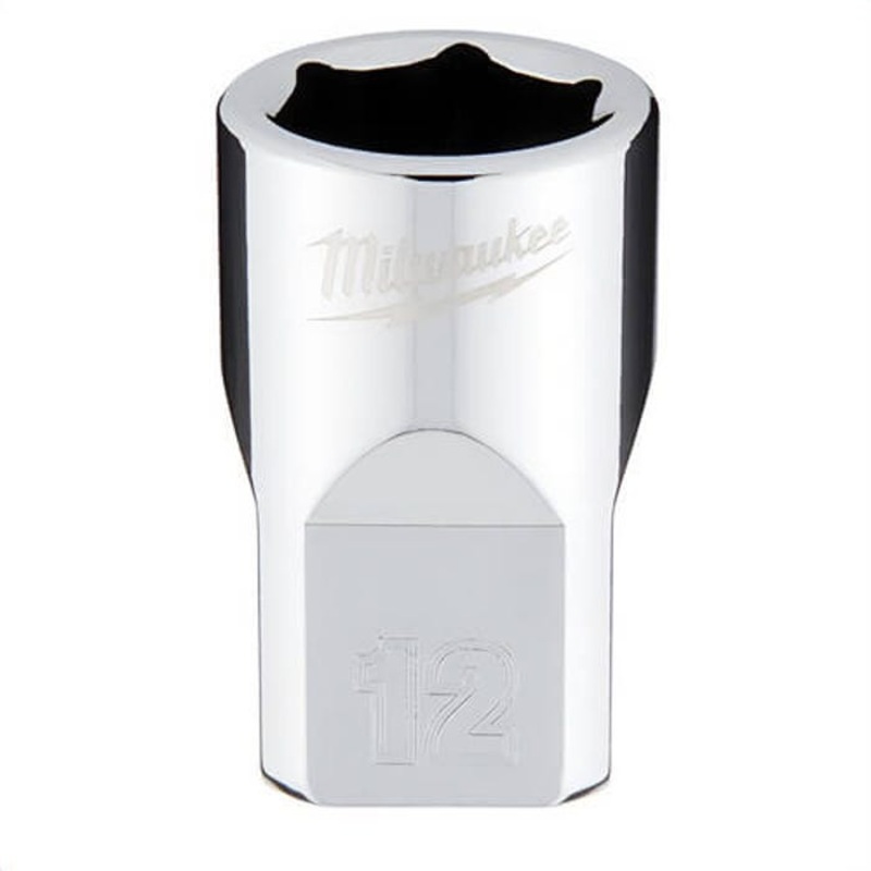Milwaukee 45-34-9082 Standard Socket, 3/8 in, 12 mm, 6 Points, Polished Chrome