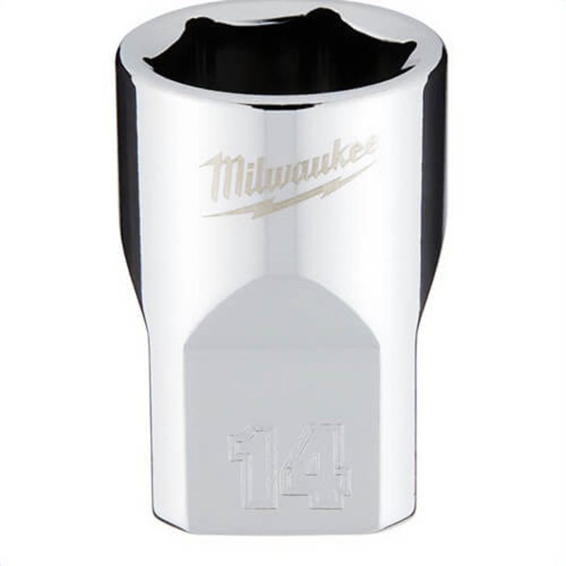 Milwaukee 45-34-9084 Standard Socket, 3/8 in, 14 mm, 6 Points, Polished Chrome