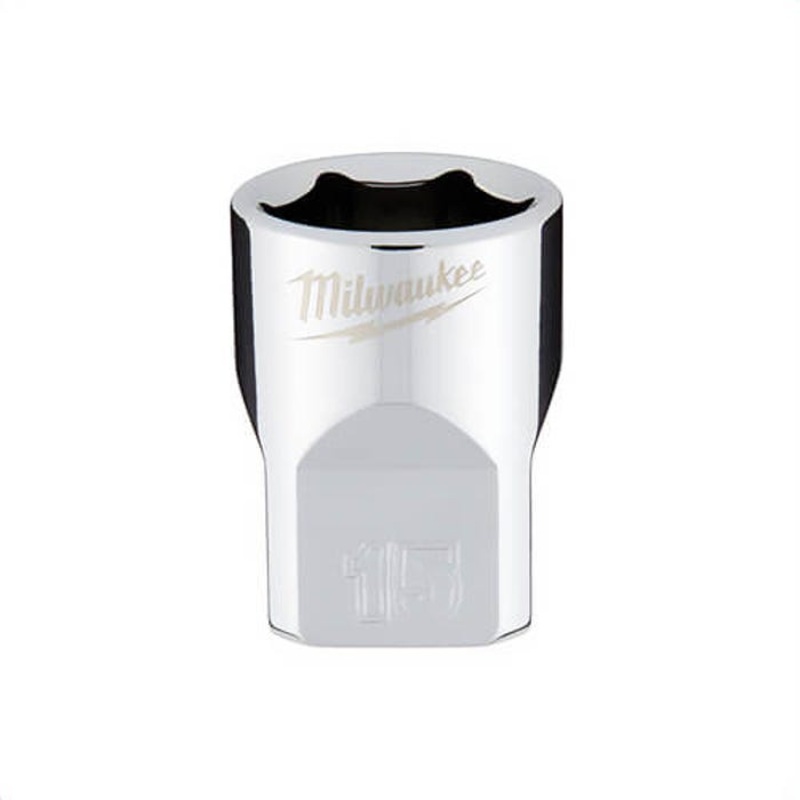 Milwaukee 45-34-9085 Standard Socket, 3/8 in, 15 mm, 6 Points, Polished Chrome