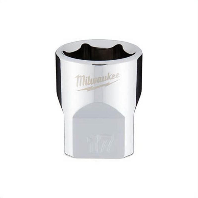 Milwaukee 45-34-9087 Standard Socket, 3/8 in, 17 mm, 6 Points, Polished Chrome