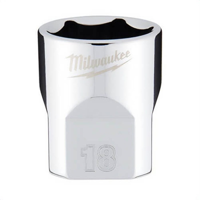 Milwaukee 45-34-9088 Standard Socket, 3/8 in, 18 mm, 6 Points, Polished Chrome