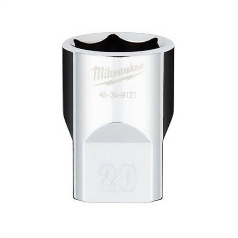 Milwaukee 45-34-9121 Standard Socket with Four Flat Sides, 1/2 in, 20 mm, 6 Points
