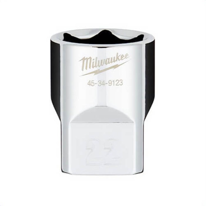 Milwaukee 45-34-9123 Standard Socket with Four Flat Sides, 1/2 in, 22 mm, 6 Points