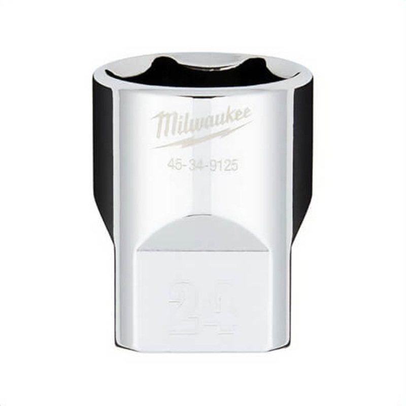 Milwaukee 45-34-9125 Standard Socket with Four Flat Sides, 1/2 in, 24 mm, 6 Points