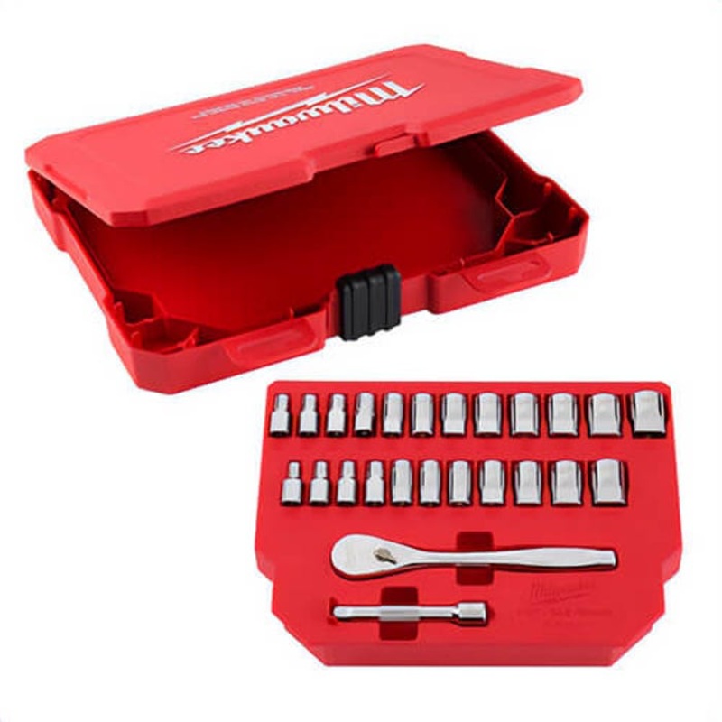 Milwaukee 48-22-9044 Four Flat Side Ratchet and Socket Set, Steel, Chrome
