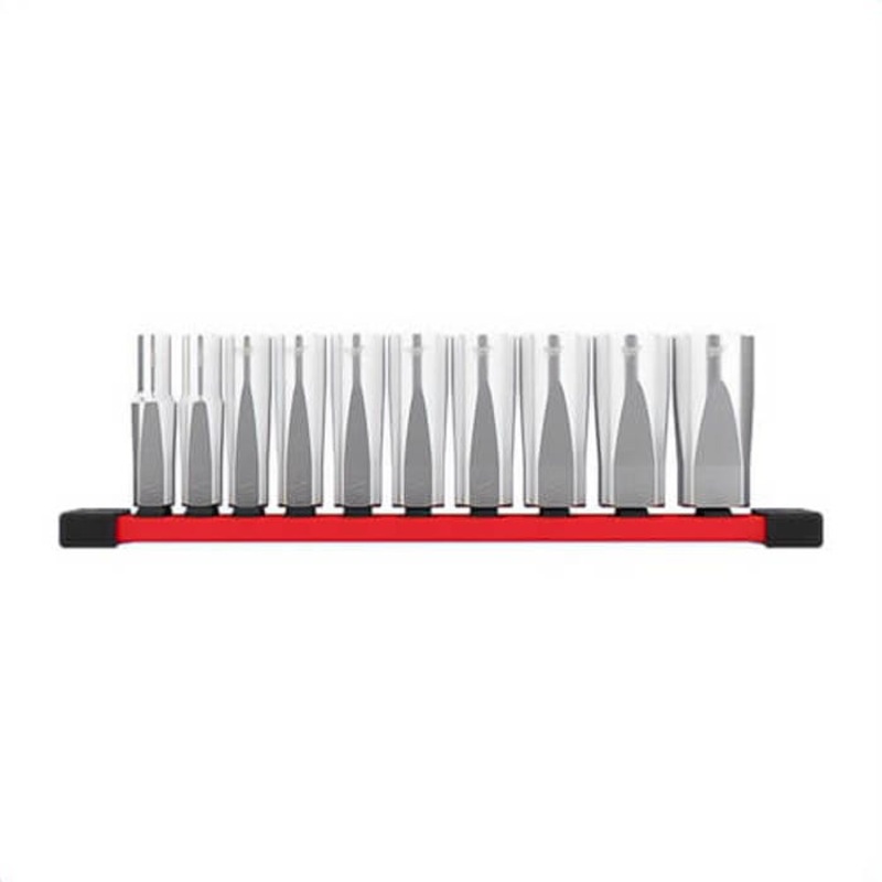 Milwaukee 48-22-9405 Four Flat Deep Well Socket Set with Four Flat Sides, 6 Points, 3/8 in Drive, 10 pc