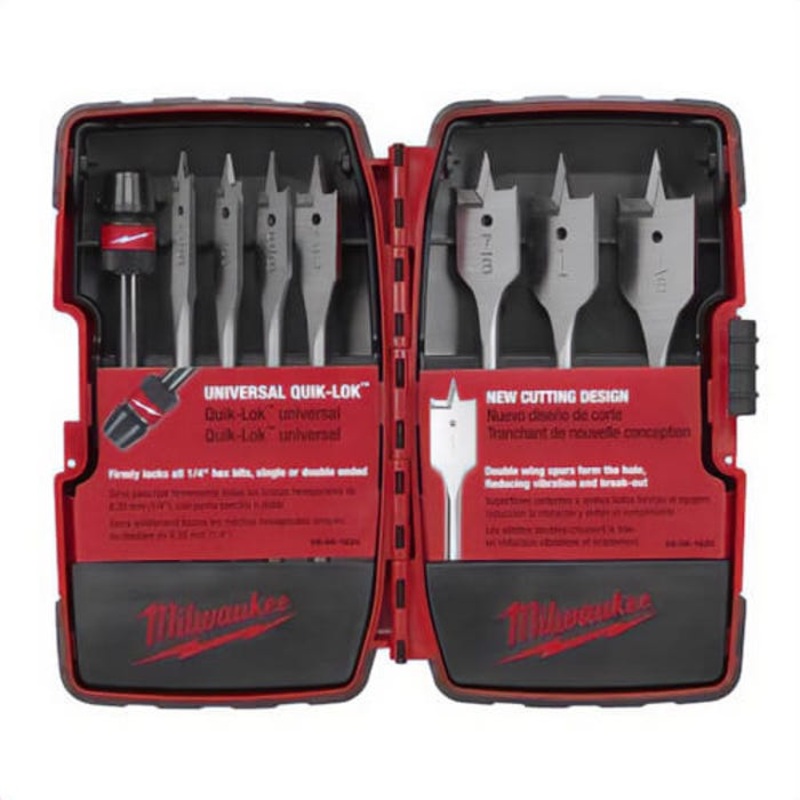 Milwaukee 49-22-0175 Quik-Lok Universal Flat Boring Bit Set, 8 pc, for use with Quik-Lok Universal Extension Bit