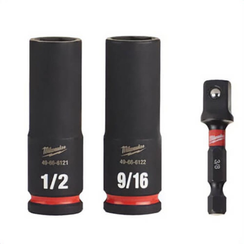 Milwaukee 49-66-4417 ShockWave Deep Thin Wall Socket Set, 6 Points, 3/8 in Drive, 3 pc