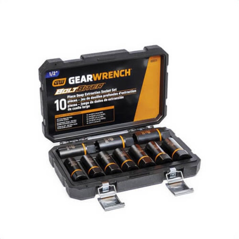 Gearwrench 86071 Bolt Biter Deep Extraction Socket Set, 10 pc, Blow Mold Case Container