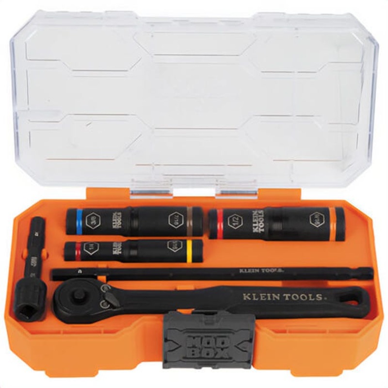 Klein 65238 Essential Deep-Well Heavy-Duty Flip Socket Set, SAE, 6 pc