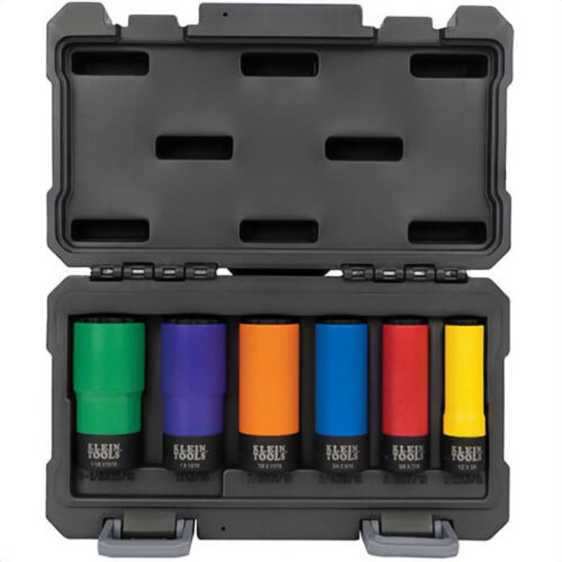 Klein 66033 Coated Socket Set, 12-Point, 4140 Steel, 6 pc