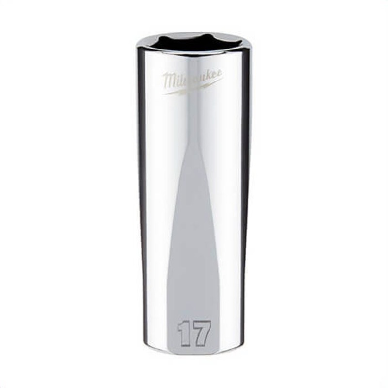 Milwaukee 45-34-0117 Deep Socket, 3/8 in, 17 mm, 6 Points, Polished Chrome