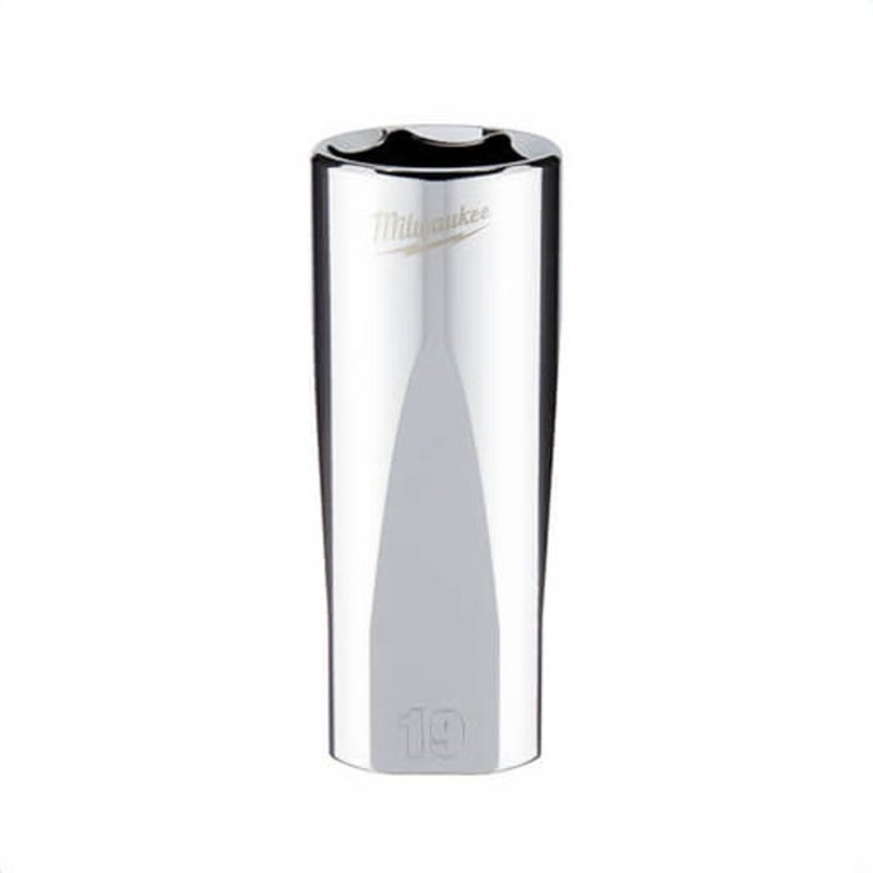 Milwaukee 45-34-0119 Deep Socket, 3/8 in, 19 mm, 6 Points, Polished Chrome