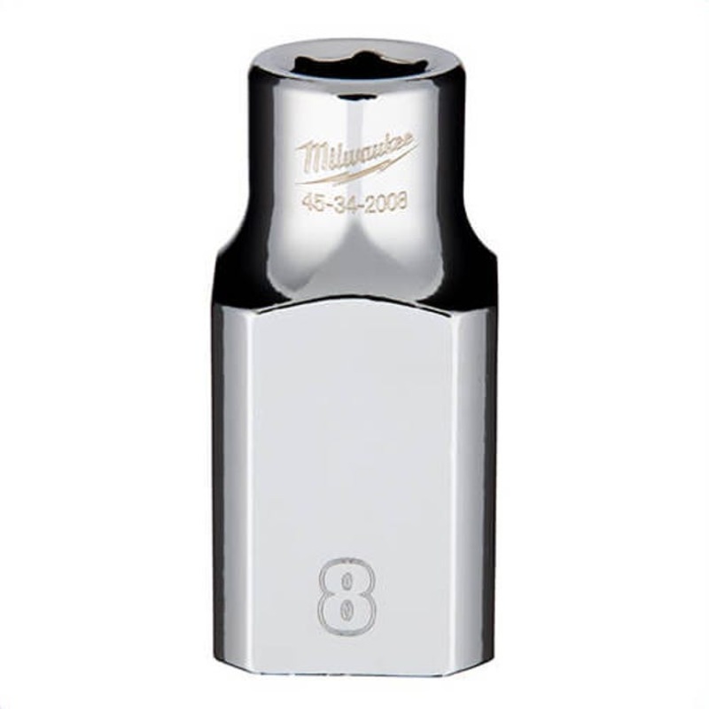 Milwaukee 45-34-2008 Standard Socket, 1/2 in, 8 mm, 6 Points, Polished Chrome