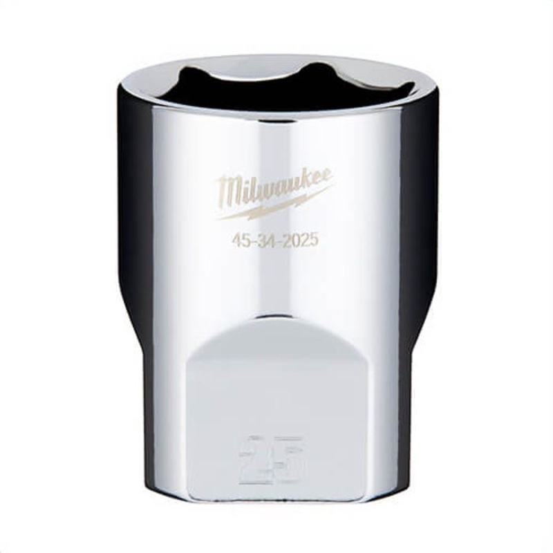 Milwaukee 45-34-2025 Standard Socket, 1/2 in, 25 mm, 6 Points, Polished Chrome