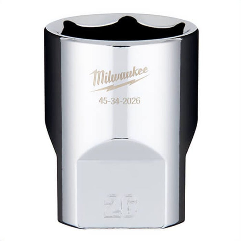 Milwaukee 45-34-2026 Standard Socket, 1/2 in, 26 mm, 6 Points, Polished Chrome
