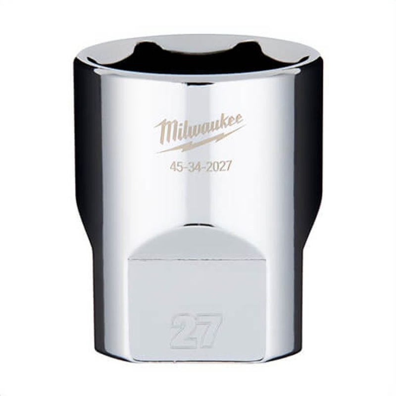 Milwaukee 45-34-2027 Standard Socket, 1/2 in, 27 mm, 6 Points, Polished Chrome