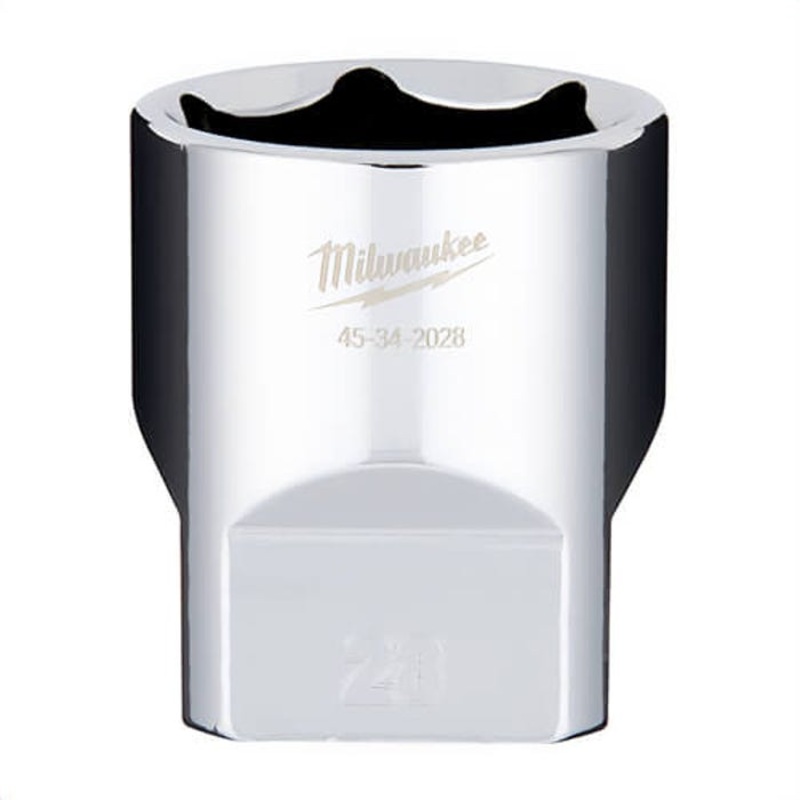 Milwaukee 45-34-2028 Standard Socket, 1/2 in, 28 mm, 6 Points, Polished Chrome