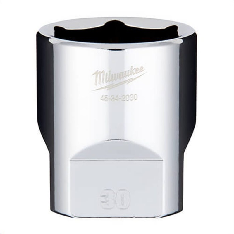 Milwaukee 45-34-2030 Standard Socket, 1/2 in, 30 mm, 6 Points, Polished Chrome