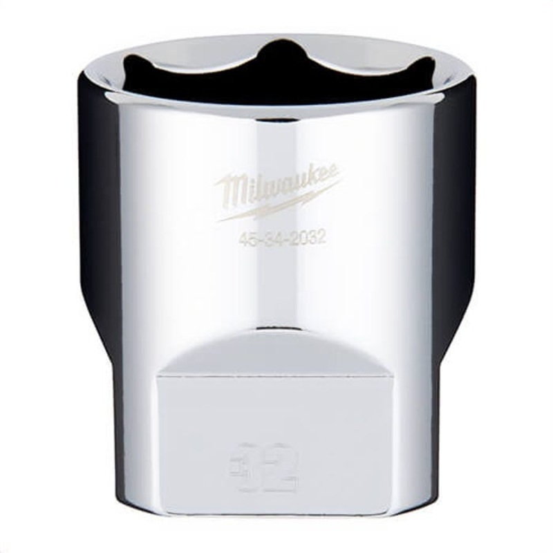 Milwaukee 45-34-2032 Standard Socket, 1/2 in, 32 mm, 6 Points, Polished Chrome