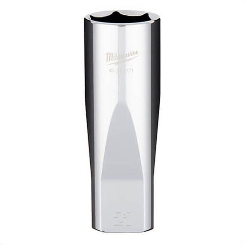 Milwaukee 45-34-2121 Deep Socket, 1/2 in, 21 mm, 6 Points, Polished Chrome