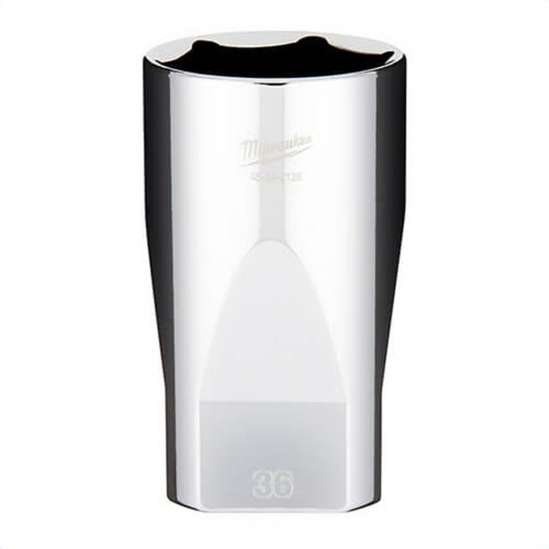 Milwaukee 45-34-2136 Deep Socket, 1/2 in, 36 mm, 6 Points, Polished Chrome
