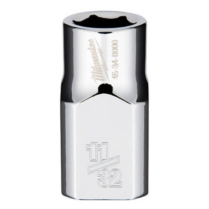 Milwaukee 45-34-8000 Standard Socket, 3/8 in, 11/32 in, 6 Points, Polished Chrome