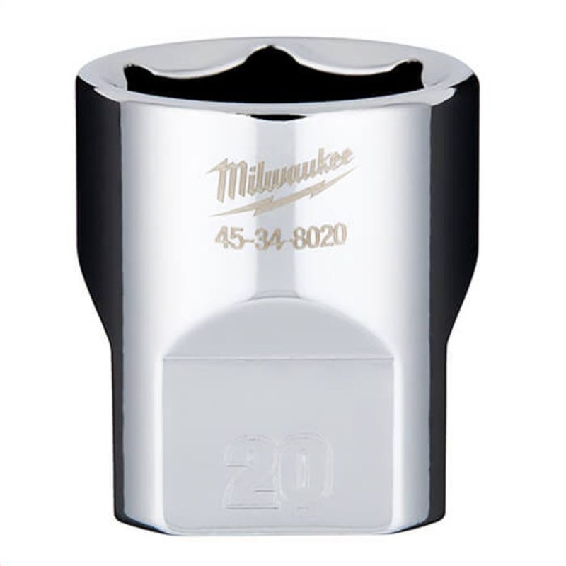 Milwaukee 45-34-8020 Standard Socket, 3/8 in, 20 mm, 6 Points, Polished Chrome