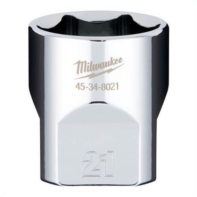 Milwaukee 45-34-8021 Standard Socket, 3/8 in, 21 mm, 6 Points, Polished Chrome