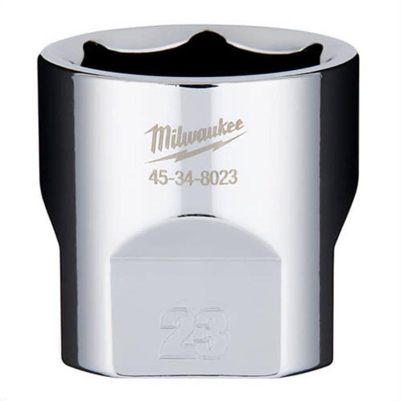 Milwaukee 45-34-8023 Standard Socket, 3/8 in, 23 mm, 6 Points, Polished Chrome
