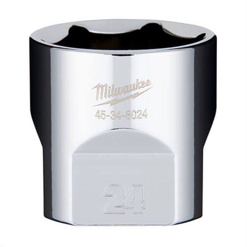 Milwaukee 45-34-8024 Standard Socket, 3/8 in, 24 mm, 6 Points, Polished Chrome