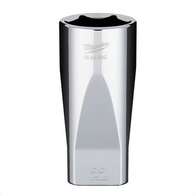 Milwaukee 45-34-8042 Deep Socket, 3/8 in, 22 mm, 6 Points, Polished Chrome