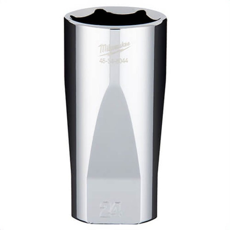 Milwaukee 45-34-8044 Deep Socket, 3/8 in, 24 mm, 6 Points, Polished Chrome