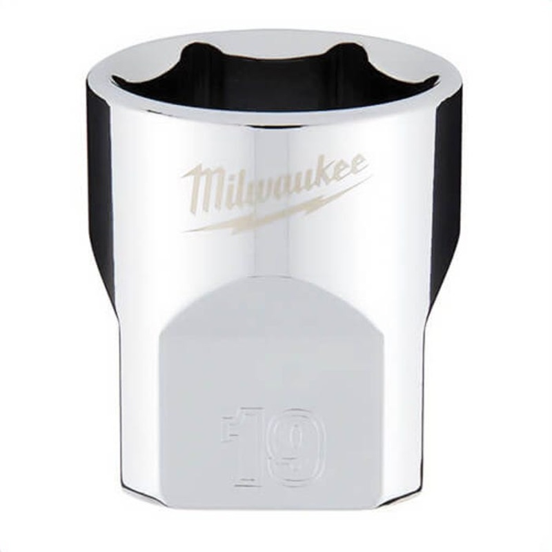 Milwaukee 45-34-9089 Standard Socket, 3/8 in, 19 mm, 6 Points, Polished Chrome