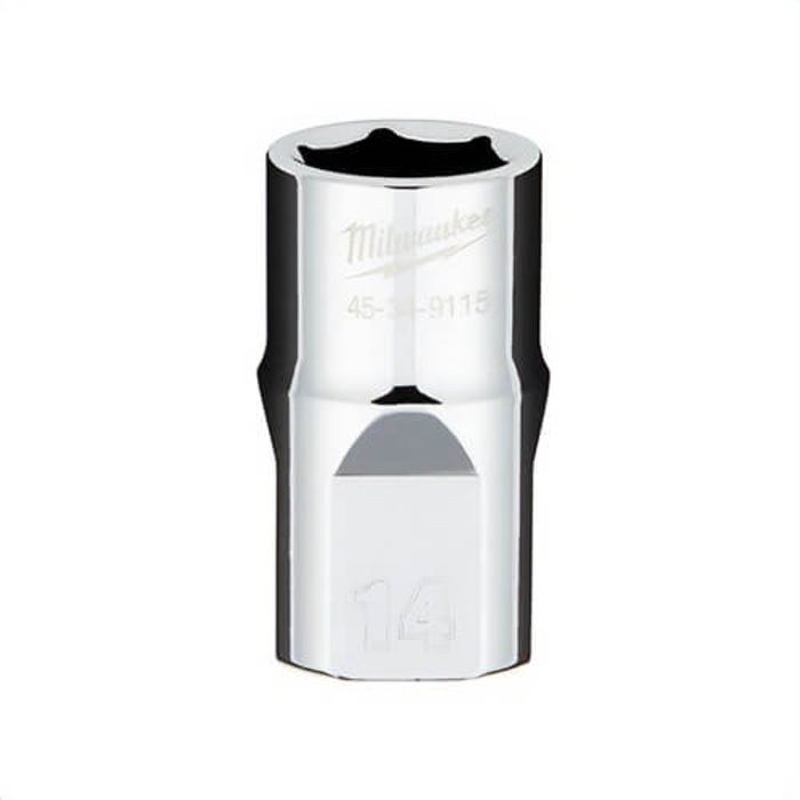 Milwaukee 45-34-9115 Standard Socket with Four Flat Sides, 1/2 in, 14 mm, 6 Points