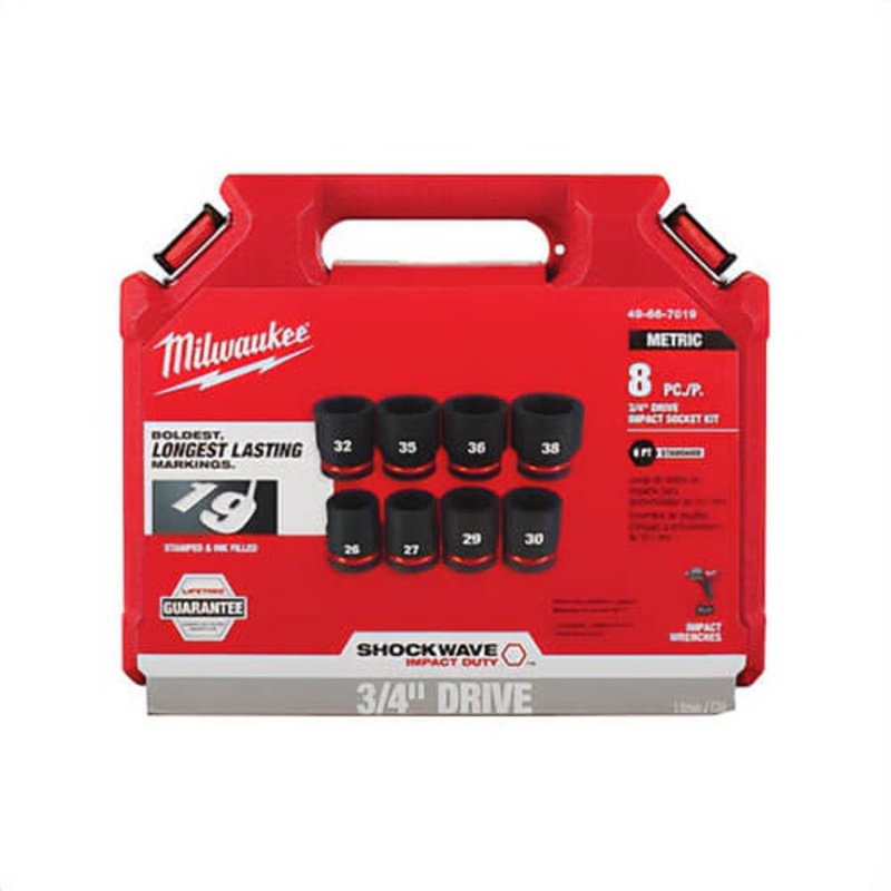 Milwaukee 49-66-7019 Shockwave Impact Duty Standard Socket Set, ASME Specified, 6 Points, 3/4 in Drive, 8 pc, Hex