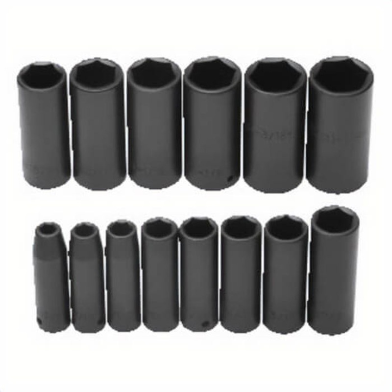 Proto J74114 TorquePlus Deep Socket Set, ASME B107.2, 6 Points, 1/2 in Drive, 15 pc, Included Socket Size: 3/8 to 1-1/4 in