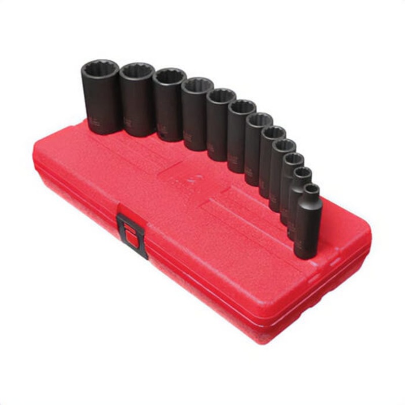 Sunex 3680 Impact Socket Set, Imperial, 12 Points, 3/8 in Drive, 12 pc, Included Socket Size: 5/16 to 1 in