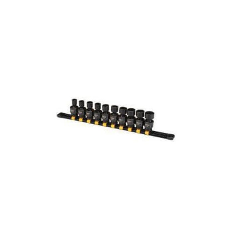 DeWALT DWMT19226 Impact Socket Set, 3/8 in Drive, 10 pc, Included Socket Size: 10 to 19 mm, Clip Rail Container
