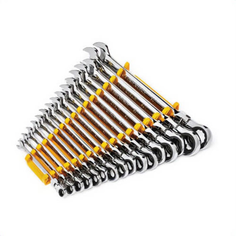 Gearwrench 86728 90-Tooth 12-Point Flexible Head Ratcheting Combination Wrench Set, 16 pc, 8 to 25 mm, Polished Chrome