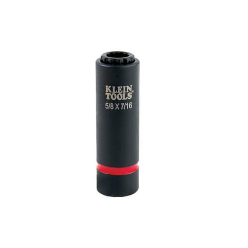 Klein 66012 2-in-1 Single Ended Impact Socket, Cross Hole Style, 1/2 in, 5/8 x 7/16 in Deep Socket, 12 Points